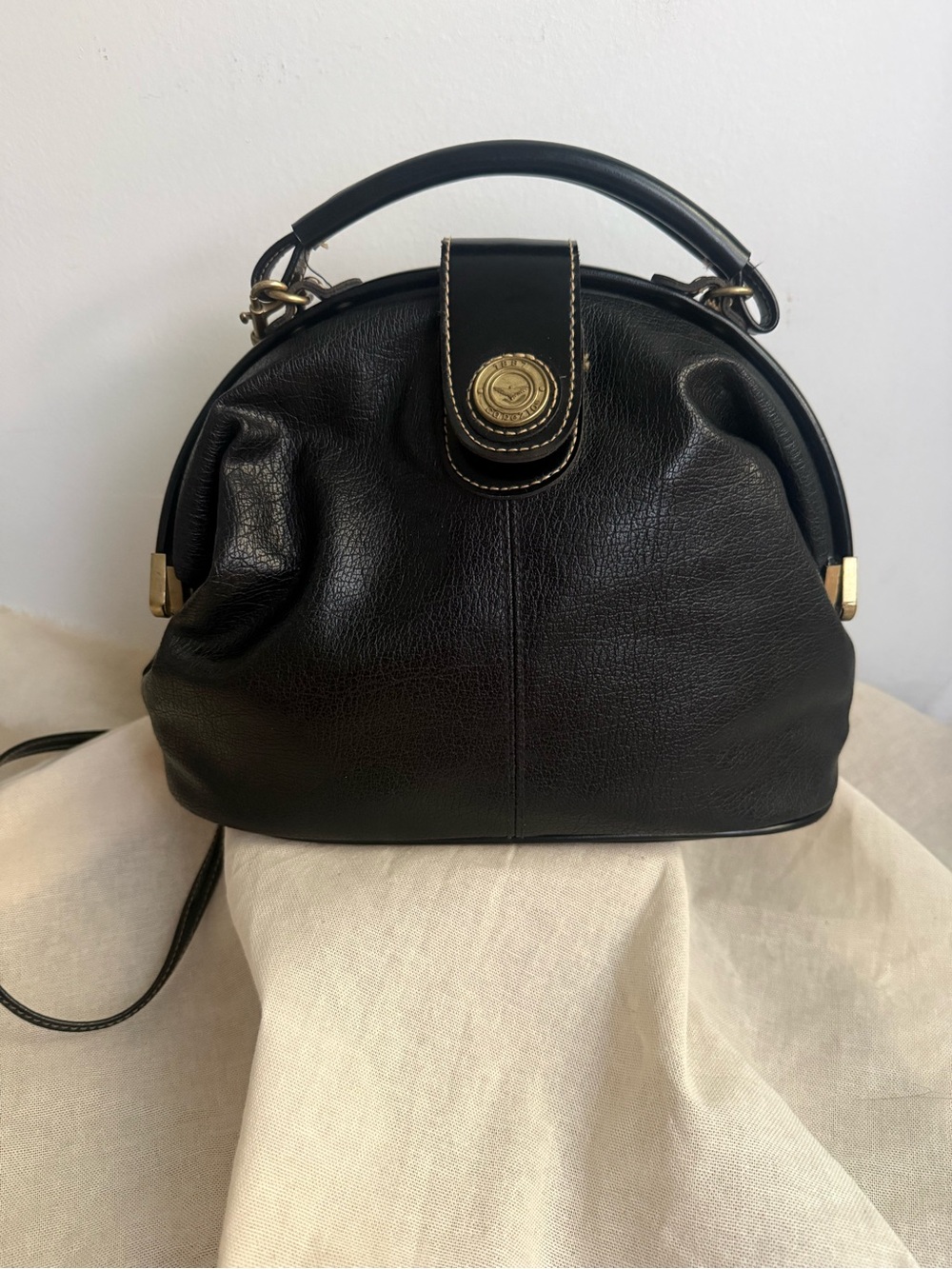 Vintage Capezio Black Leather Doctor Bag Satchel Crossbody Top Handle Purse
